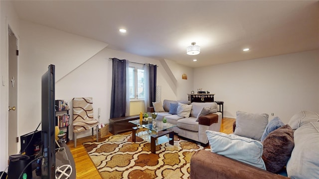 living room with light hardwood / wood-style floors