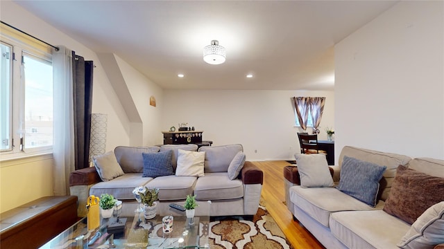 living room with light wood-type flooring