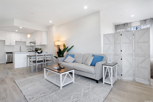 living room with light wood-type flooring