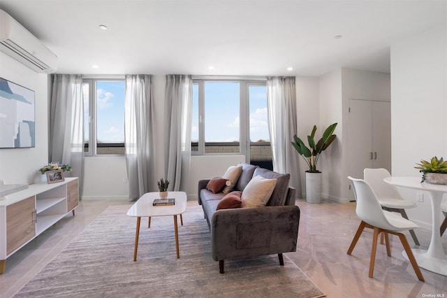 living room featuring a wall mounted air conditioner