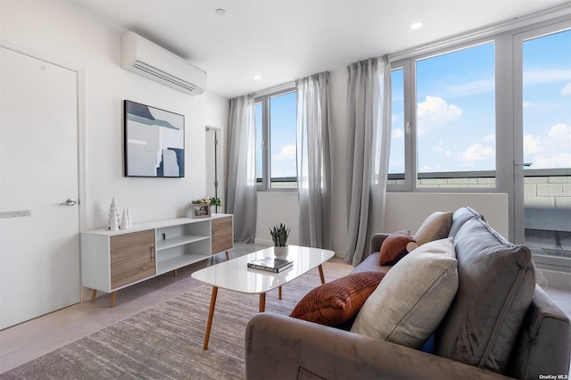 living room with an AC wall unit