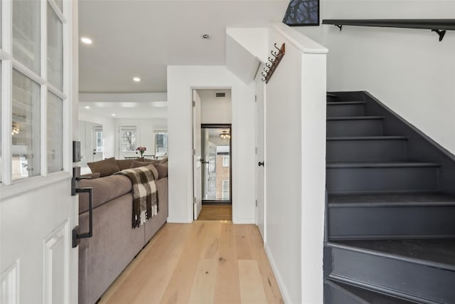 interior space with light hardwood / wood-style floors