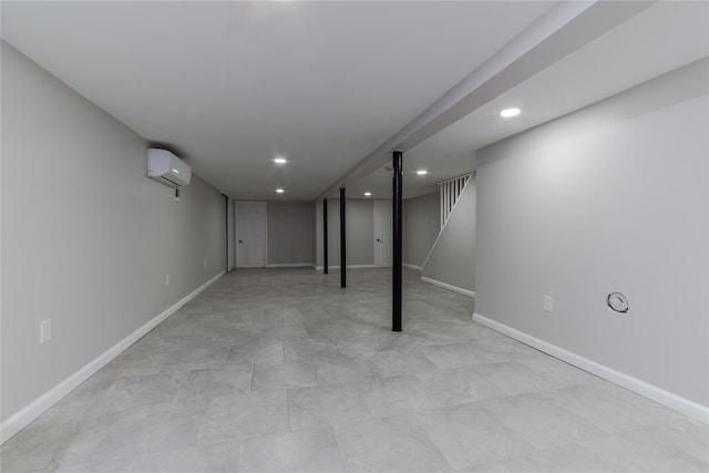 basement with a wall mounted AC