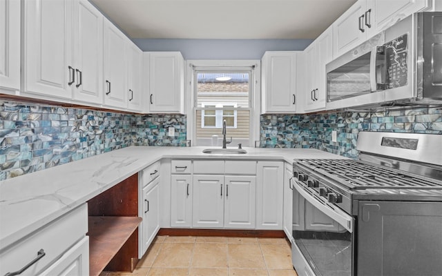 kitchen featuring sink, white cabinetry, decorative backsplash, and stainless steel appliances