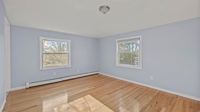 empty room featuring light hardwood / wood-style flooring and a baseboard heating unit