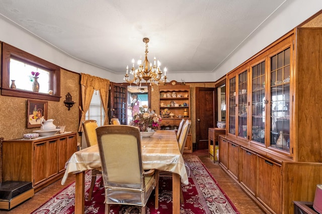 dining room with a chandelier