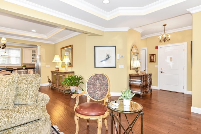 interior space with crown molding and a tray ceiling