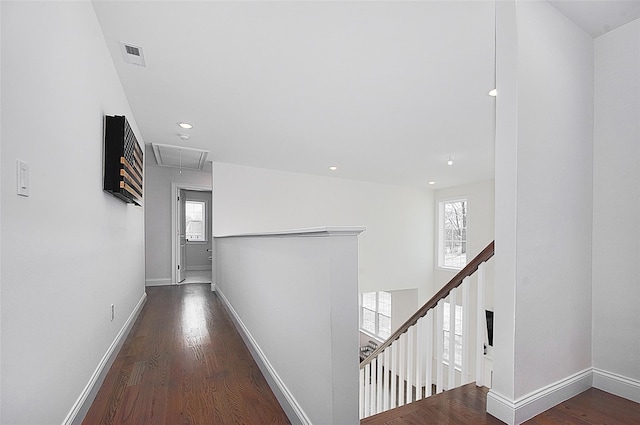 corridor featuring dark hardwood / wood-style flooring