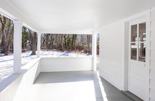 view of snow covered patio