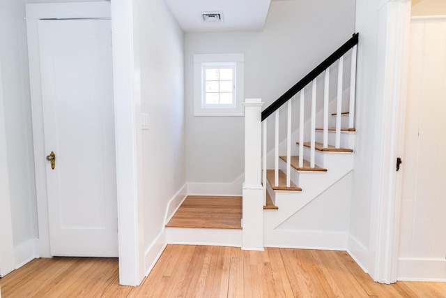 staircase featuring hardwood / wood-style flooring