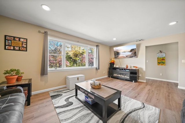 living room featuring light wood-type flooring