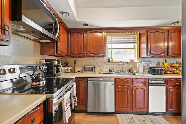 kitchen featuring sink, stainless steel appliances, and light wood-type flooring