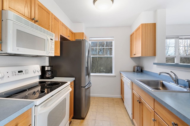 kitchen with white appliances and sink