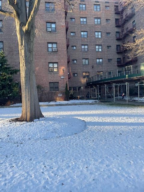 view of snow covered building