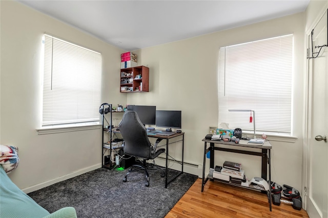 office with a healthy amount of sunlight and wood-type flooring