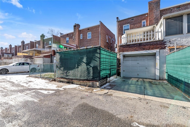 exterior space with a garage