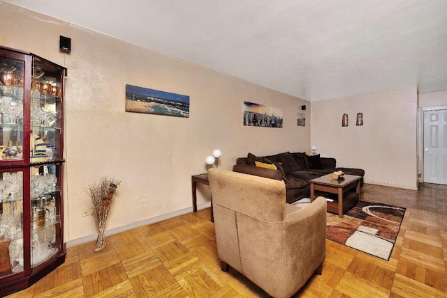 living room with light parquet floors