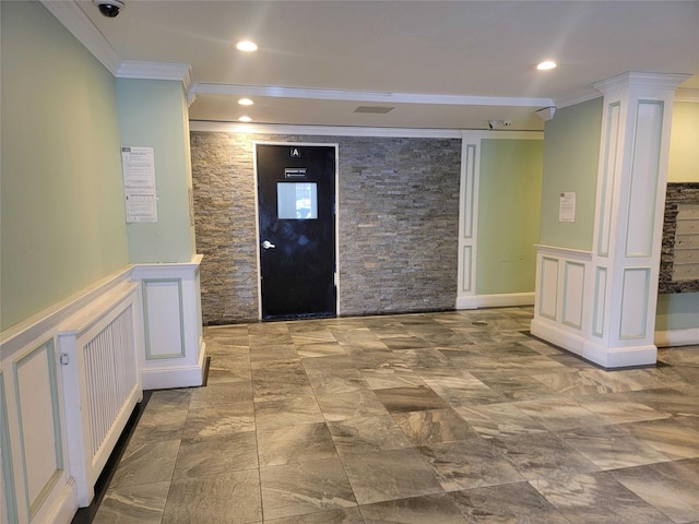 interior space with ornamental molding