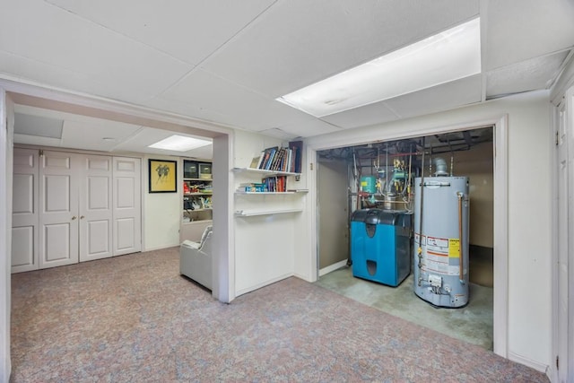 basement featuring water heater