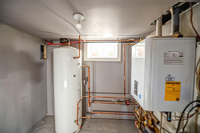 utility room with water heater