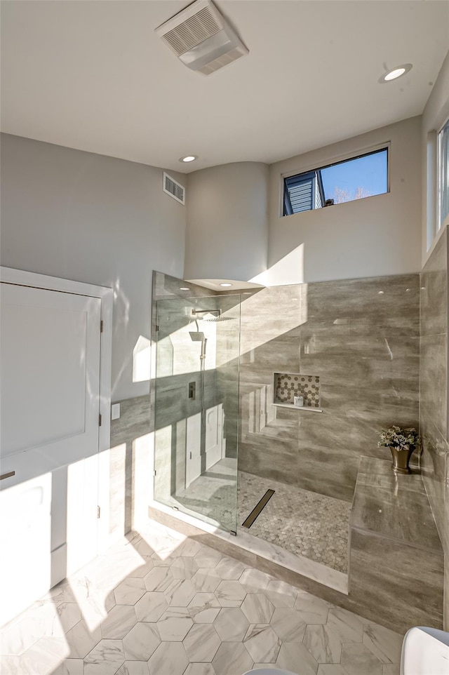2726 Clarendon Ave, Bellmore, NY 11710 - bathroom with a stall shower and recessed lighting