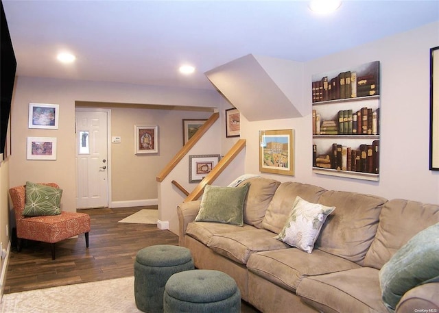 living room with dark wood-type flooring