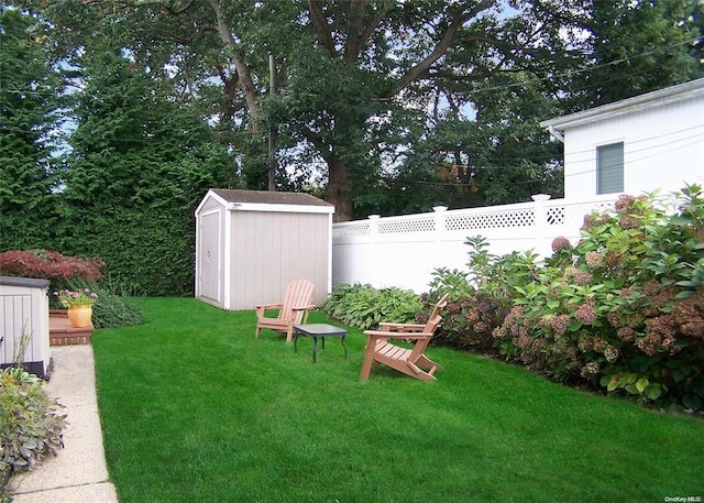 view of yard with a storage unit