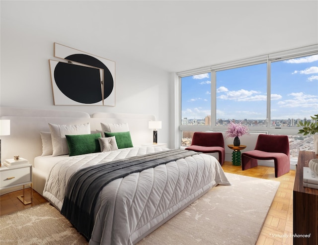 bedroom with parquet floors