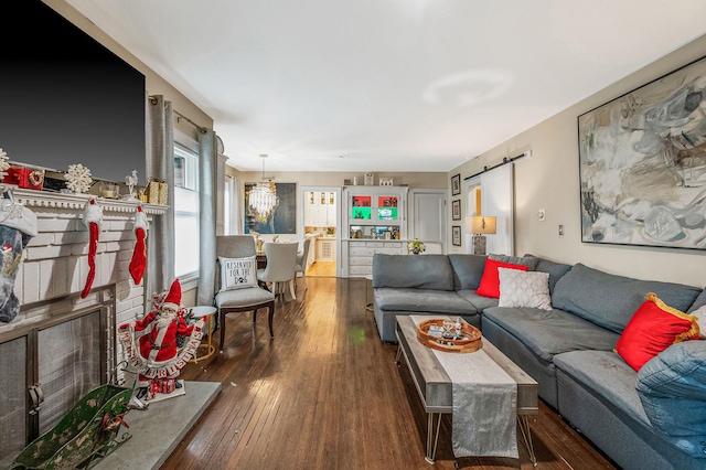 living room with dark wood-type flooring