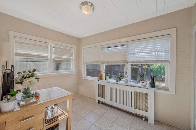 interior space with wood ceiling