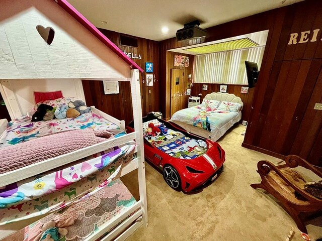 6 Hidden Pond, Muttontown, NY 11545 - carpeted bedroom with wooden walls