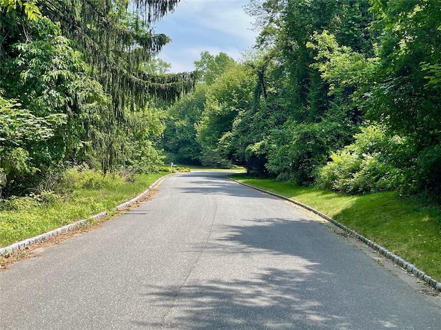 6 Hidden Pond, Muttontown, NY 11545 - view of asphalt road featuring curbs and a wooded view