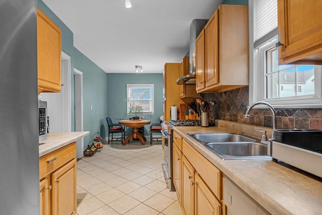 kitchen with backsplash, sink, stainless steel appliances, and a wealth of natural light