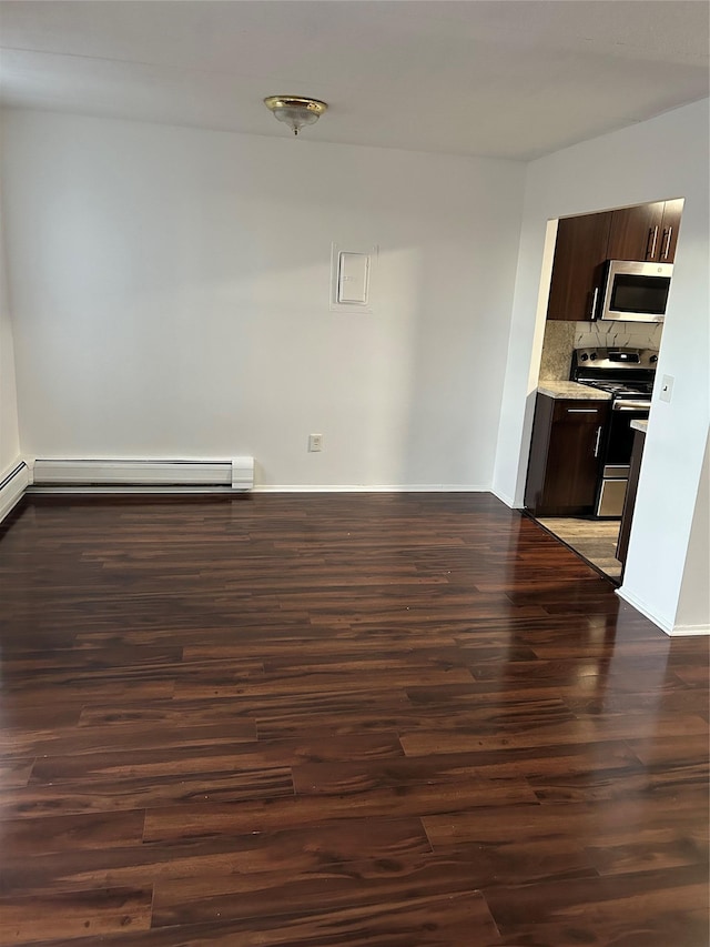 interior space with dark hardwood / wood-style floors and a baseboard radiator