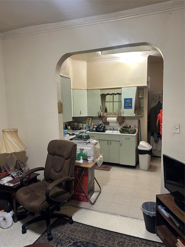 bathroom featuring vanity and crown molding