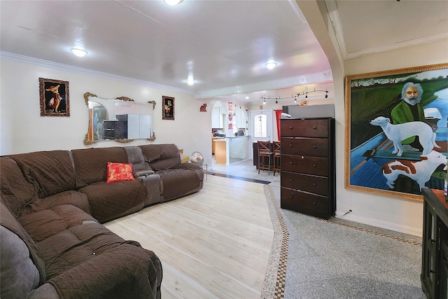 living room with ornamental molding