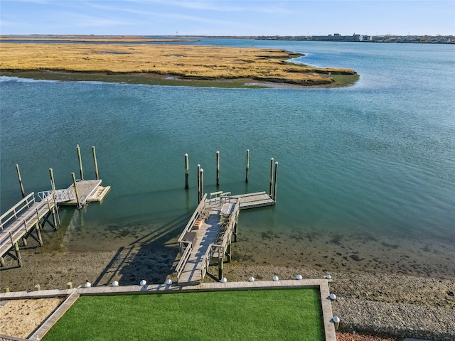 view of dock with a water view