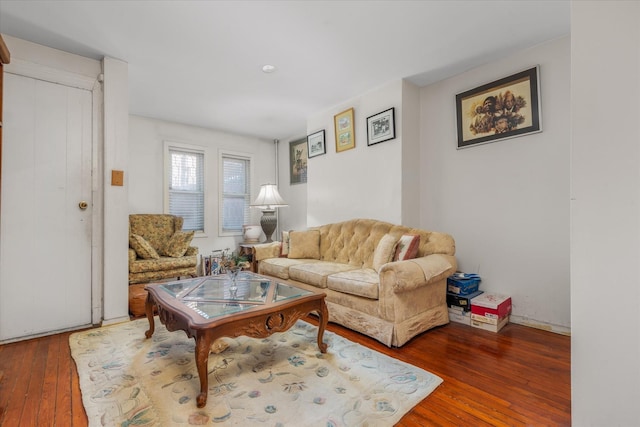 living room with dark wood-type flooring