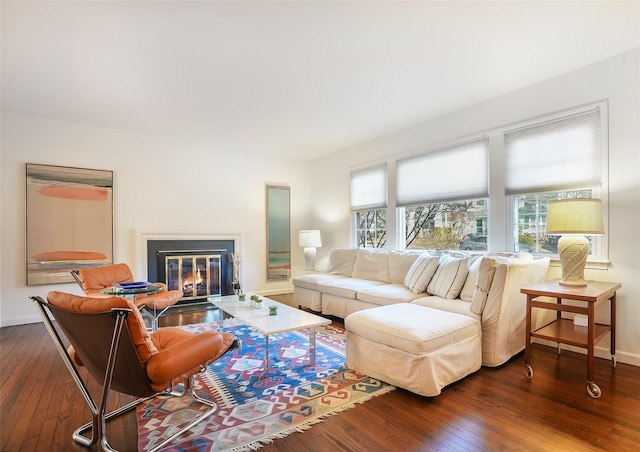 living room featuring dark hardwood / wood-style floors