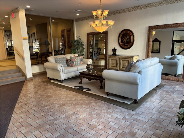 interior space featuring a notable chandelier