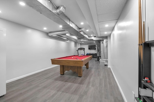 rec room featuring hardwood / wood-style flooring and pool table