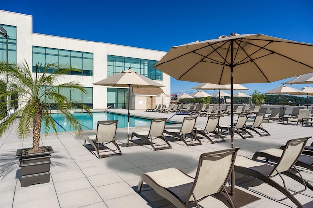 view of swimming pool with a patio