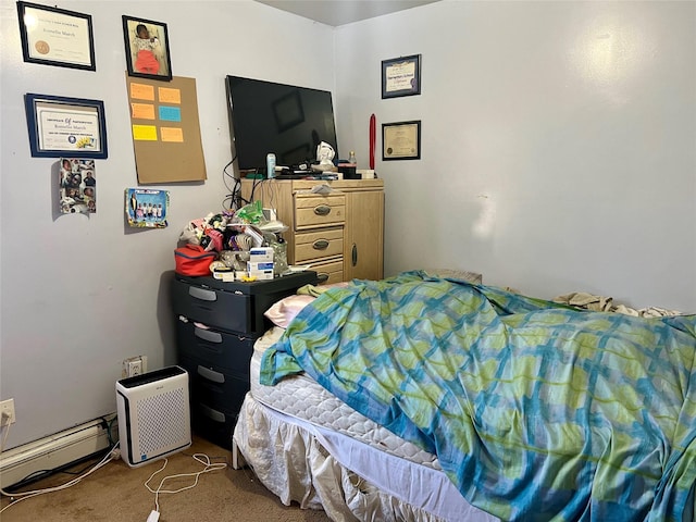 bedroom featuring carpet floors and a baseboard radiator