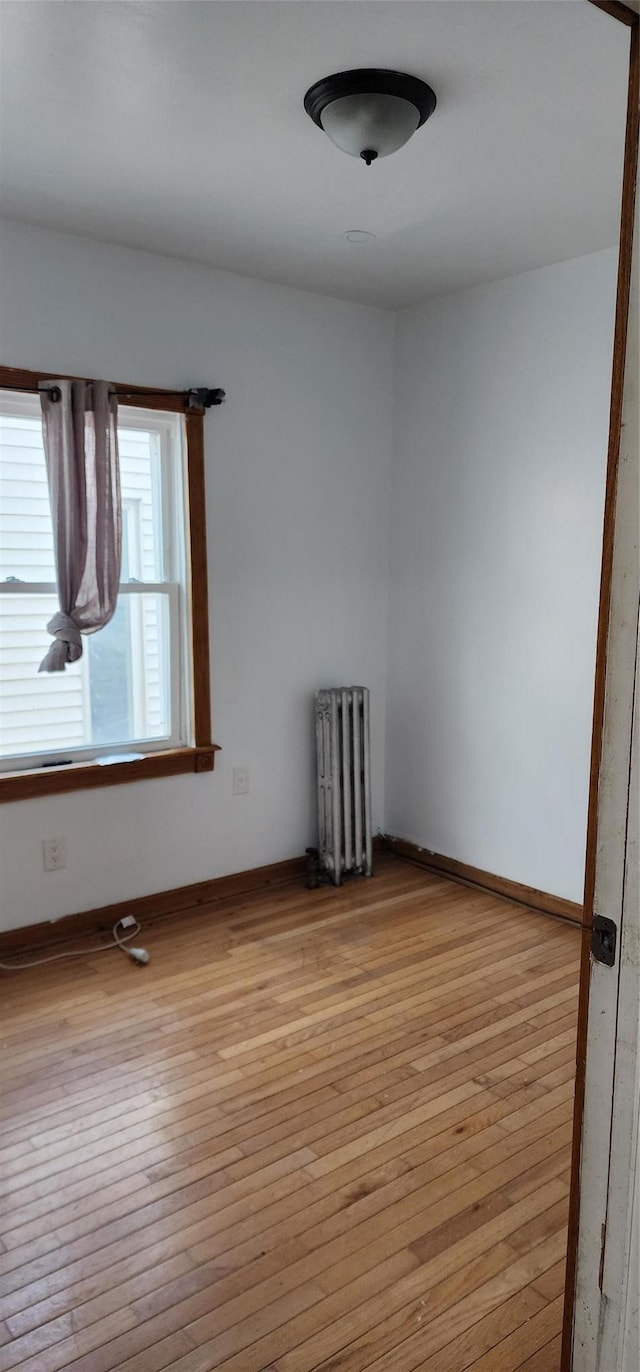 spare room with radiator and light hardwood / wood-style flooring