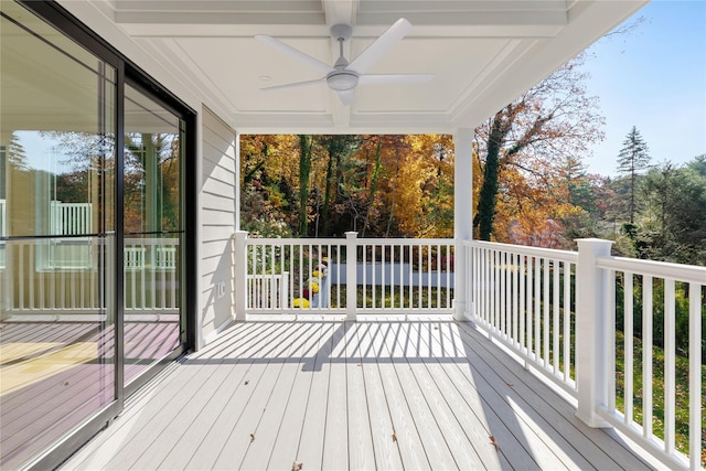 wooden terrace with ceiling fan