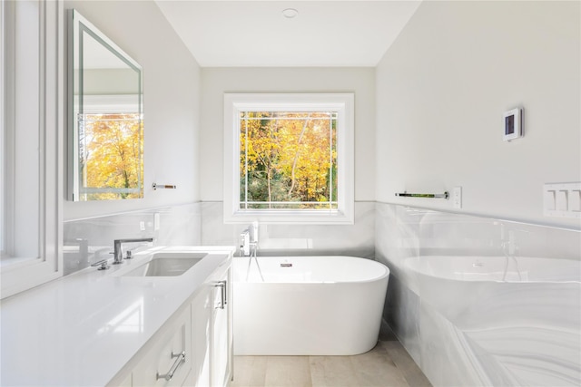 bathroom featuring vanity and a tub