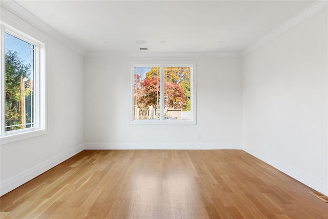 empty room with light wood finished floors and a wealth of natural light