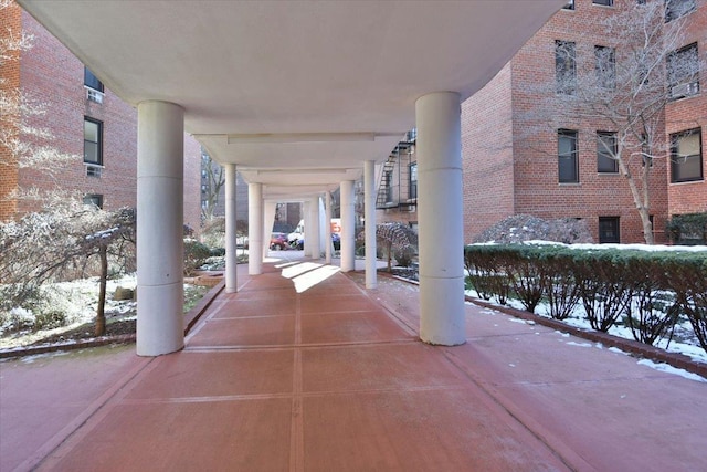 view of snow covered patio