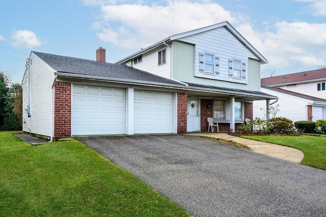 view of front property featuring a front yard and a garage