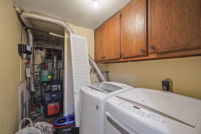 laundry room with washing machine and dryer and cabinets